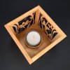 Wooden cube candlestick with butterfly and flower motif, colored, solid wood, 10x10x10 cm