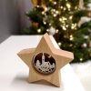 Wooden star with insert - church, solid wood, 10x10x3 cm