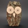 Wooden owl with bark, solid wood, height 15 cm