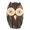 Wooden owl with bark, solid wood, height 15 cm