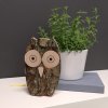 Wooden owl with bark, solid wood, height 15 cm