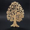 Holzbaum mit Eulen und Katze, Massivholz, Höhe 53 cm