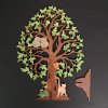 Dřevěný 3D strom se sovami, barevný, výška 28 cm