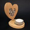 Dřevěný svícen srdce s vkladem - ornament, masivní dřevo, výška 10 cm