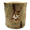 Bark log candlestick with insert - birds 12 cm