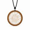 Wooden pendant made of solid wood round with insert - sun 6.5 cm