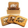 Dining set - coaster stand and four coasters in the same motif made of solid wood