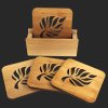 Dining set - coaster stand and four coasters in the same motif made of solid wood