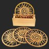 Dining set - coaster stand and four coasters in the same motif made of solid wood