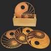 Dining set - coaster stand and four coasters in the same motif made of solid wood