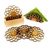 Set for dining - a coaster stand, four matching coasters and a napkin with the same motif