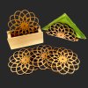 Set for dining - a coaster stand, four matching coasters and a napkin with the same motif