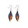 Wooden earrings leaf - patterned rainbow, 3 cm, Czech product
