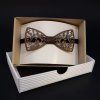 937 2 dreveny motylek k obleku krajka s hnedou stuhou 11 cm