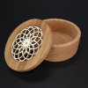 Round wooden box, solid wood with poplar plywood insert in the shape of a mandala, 8x3 cm