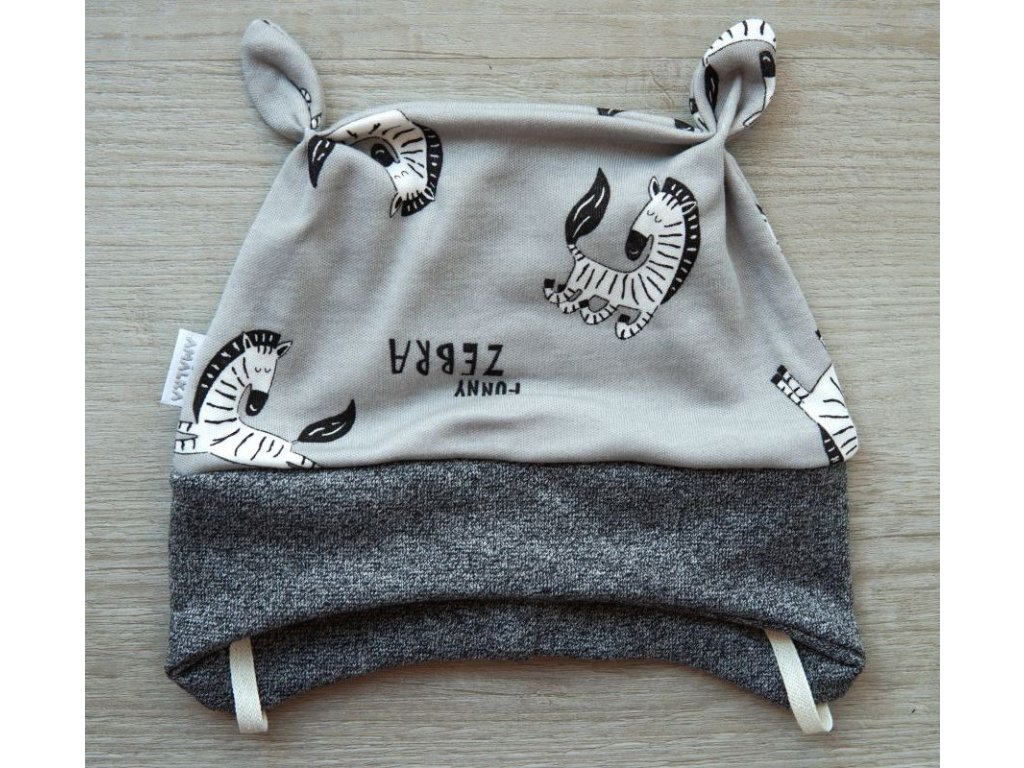 Bavlněná šedá čepička zebry v.50-68
