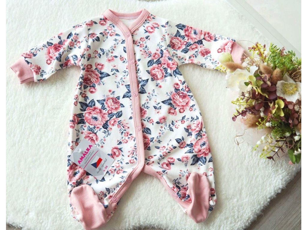 Bavlněný dívčí overal, pudrové květy