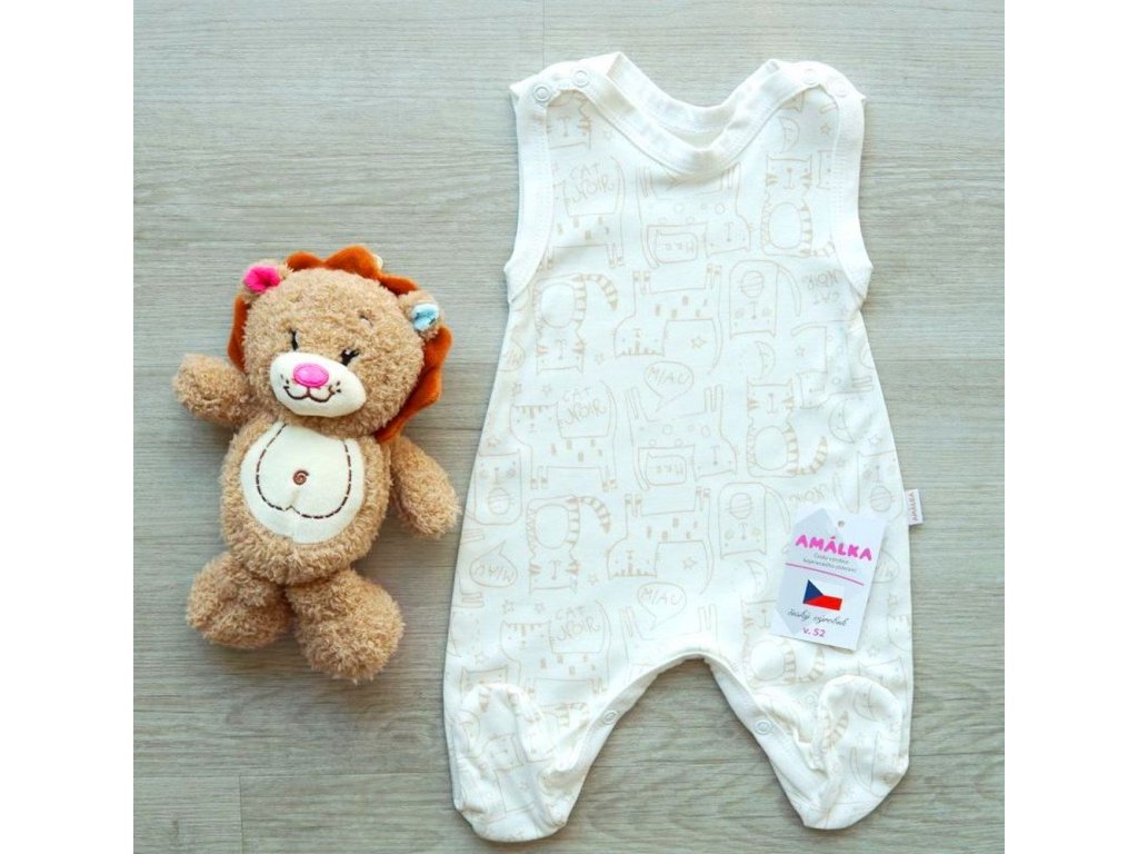 Bavlněné béžové dupačky kočičky v.52