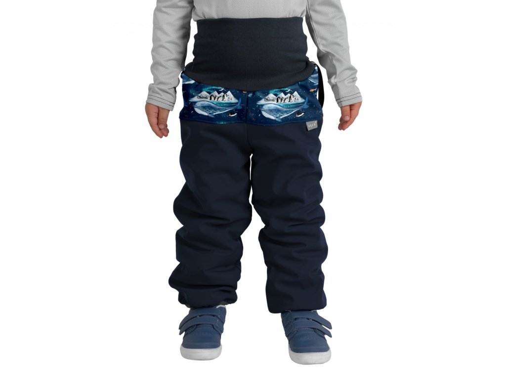 Batolecí softshellové oteplovačky s beránkem plus, tm. modročerná, tučňáci