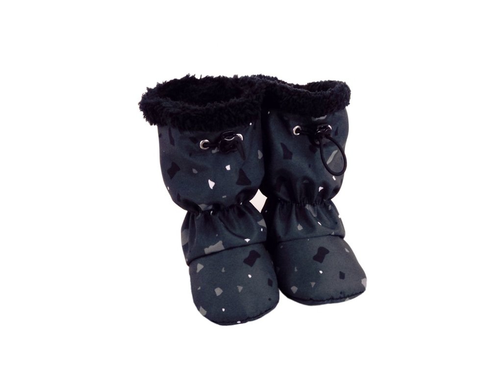 Dětské softshellové zateplené capáčky, vzor šedé kameny