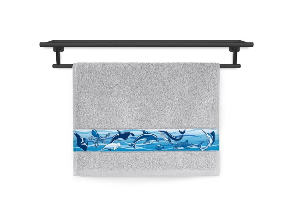 Dětský ručník Veba, tisk Kamarádi z moře, šedý 30x50cm