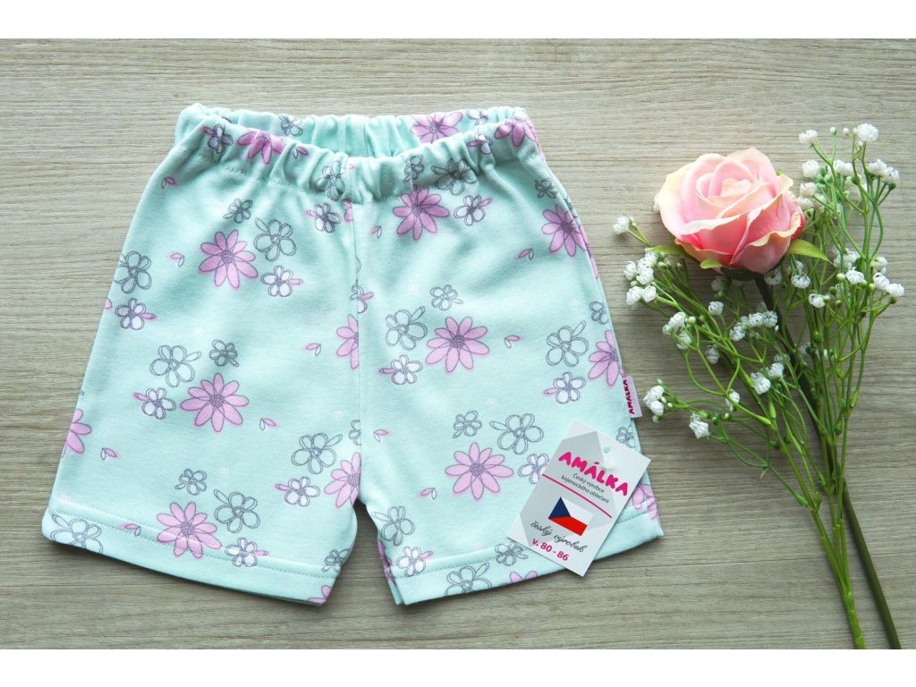 Bavlněné klasické kraťasy květinky, zelené