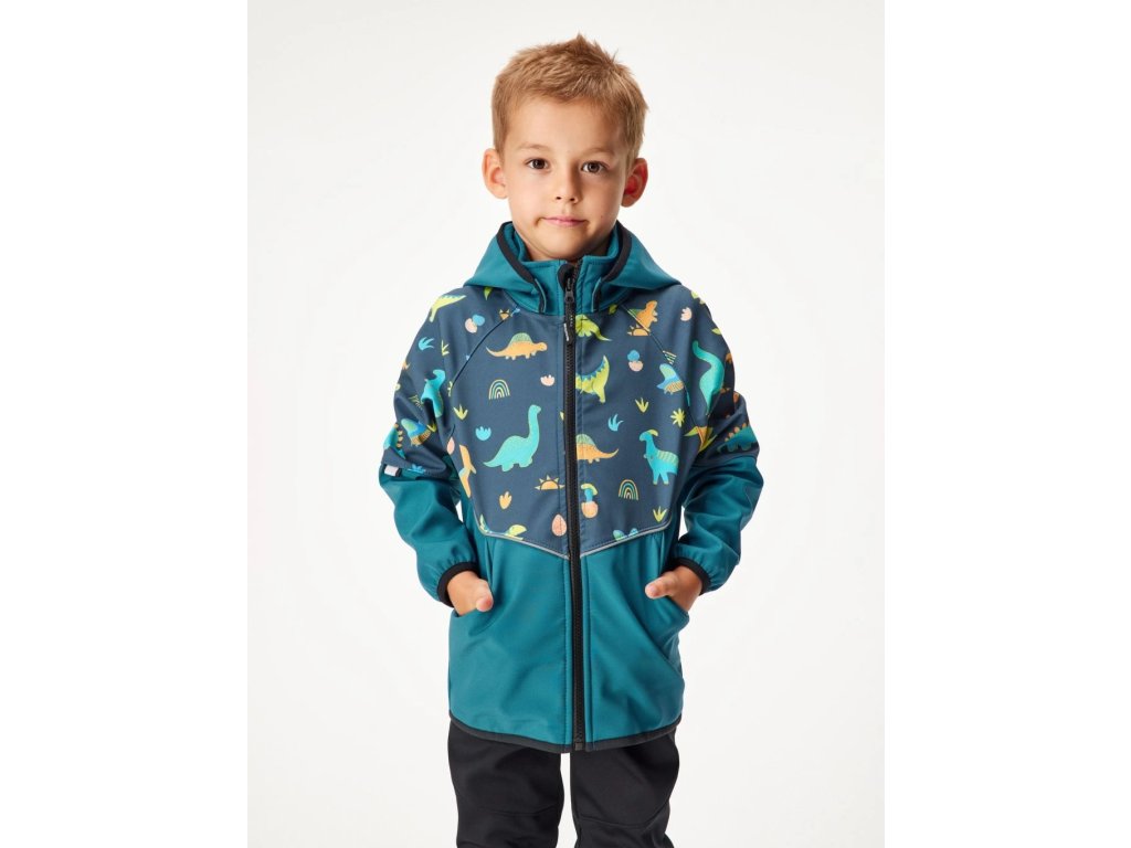 Dětská softshellová bunda s fleecem Slim, Kobaltová, Dinosauři