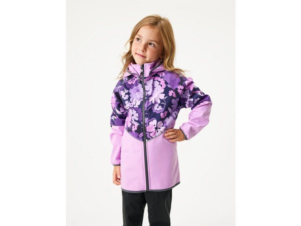 Dětská softshellová bunda s fleecem Slim, Lila, Kytky