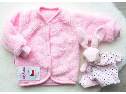 Chlupatý, kojenecký kabátek, svetřík, růžový