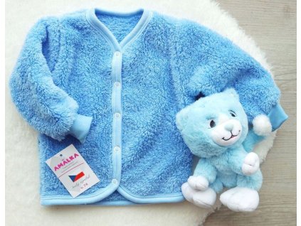 Chlupatý kojenecký kabátek, svetřík sytě modrý v.56-86