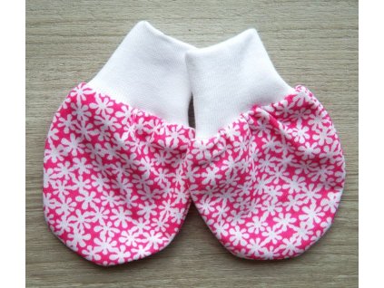 Bavlněné rukavičky květinky, malinové