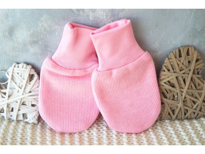 Kojenecké rukavičky 100% bavlněná svetrovina, růžové