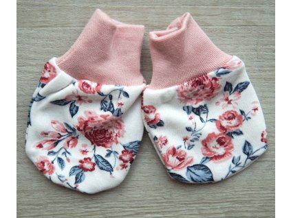 Bavlněné rukavičky bez palečku, pudrově růžové květy