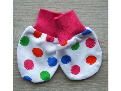 Bavlněné kojenecké rukavičky, barevné kuličky