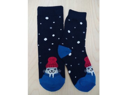 Zimní froté ponožky mrož modré v.16-21cm
