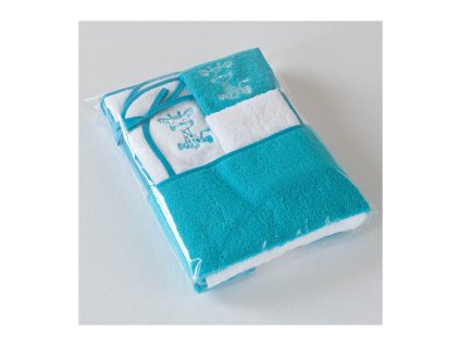 Dětský set žirafa - osuška 100x100, slinták, ručník + žínka