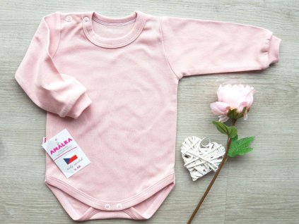 Bavlněné body dlouhý rukáv, pudrově růžové 2.jakost