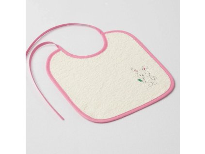 Dětský slintáček Veba jasmínová s výšivkou Králíček ušáček růžová lemovka