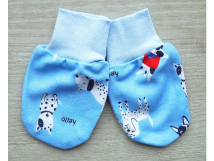 Bavlněné modré kojenecké rukavičky, pejsci