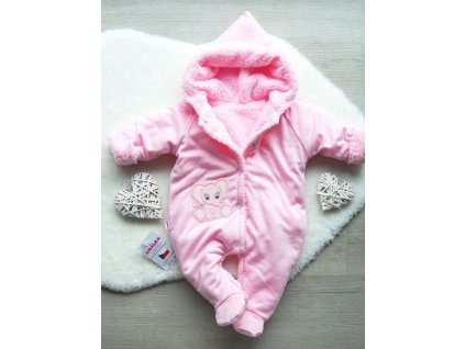 Zateplená kojenecká kombinéza růžová, slon