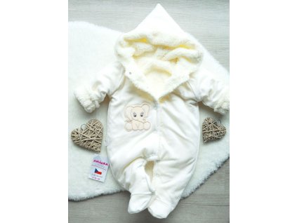 Zateplená kojenecká kombinéza smetanová, slon