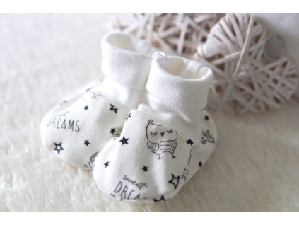 Kojenecké bavlněné capáčky smetanové, sovičky