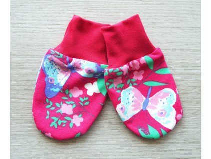 Bavlněné rukavičky motýlci, malinové