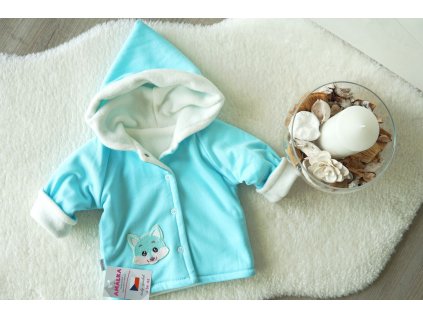 Zateplený kojenecký kabátek tyrkys, Liška v.56-68