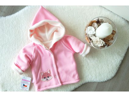 Zateplený kojenecký kabátek růžový, liška v.56-74