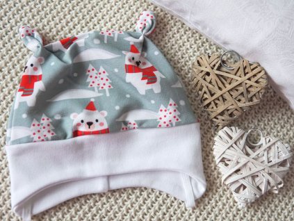 Elastická čepička teplákovina, Lední medvídek