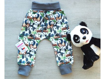Elastické rostoucí kalhoty teplákovina, medvídek panda