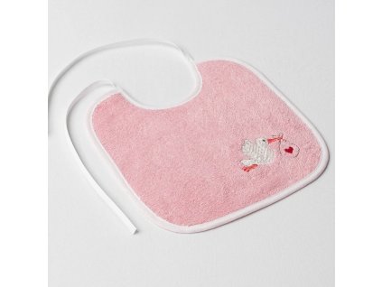 Dětský slintáček Veba starorůžová s výšivkou Čapí pošta bílá lemovka