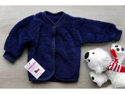 Chlupatý kojenecký kabátek temně modrý v.56-86