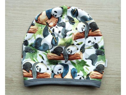 Elastická čepička saporka teplákovina, panda